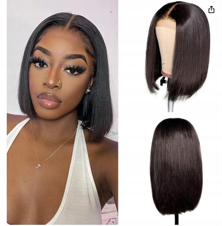 Début Jednoduchá Paruka Bob Lidské Vlasy Baby Hair 130% Hustota Černé 30 cm