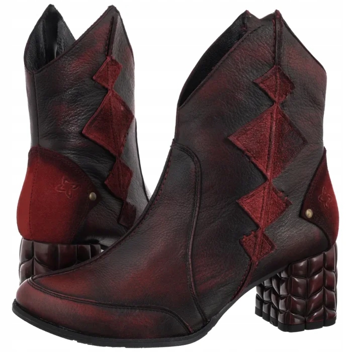 Kožené boty Dámské Kovbojské Boty Maciejka Černo-červené 07007-08