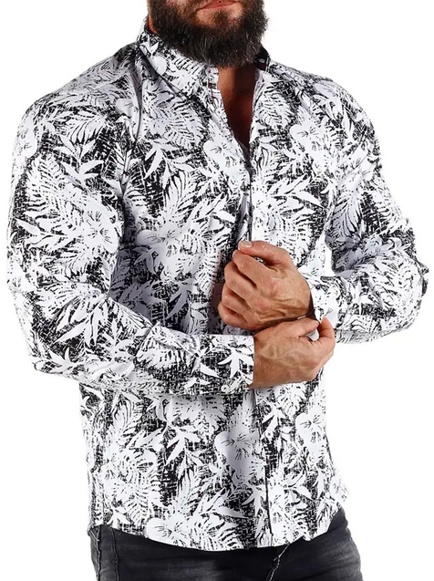 

Elegancka Koszula Motyw Roślinny Liście - 3XL