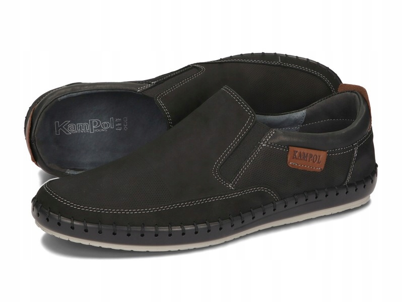 Mokasyny Skórzane Półbuty Męskie Wsuwane Skóra Czarne 51 Rozmiar 43 Rozmiar 43