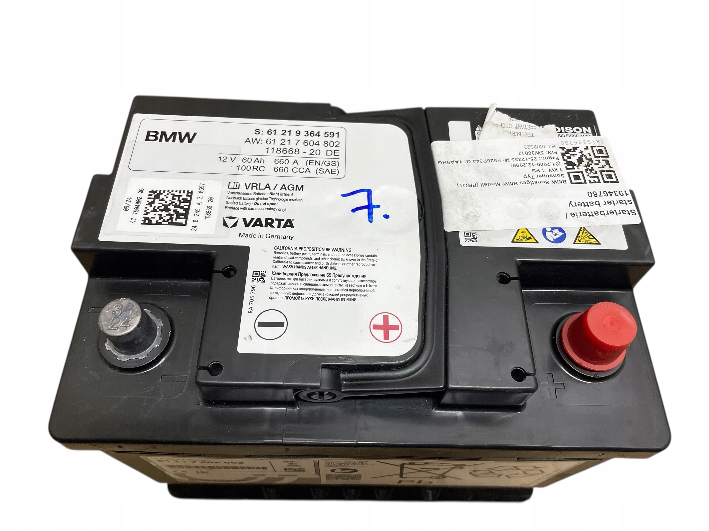 Batteria AGM START-STOP 12V 60AH 660AH BMW 2024R Originale