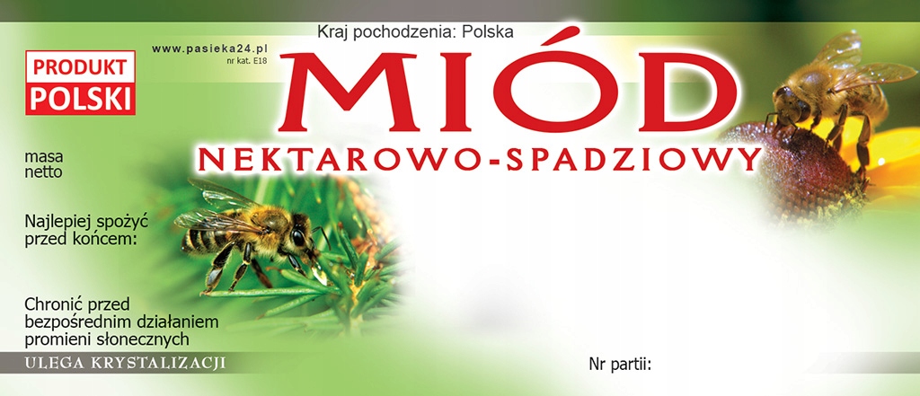 

Etykiety na Miód Nektarowo-spadziowy wzór E18