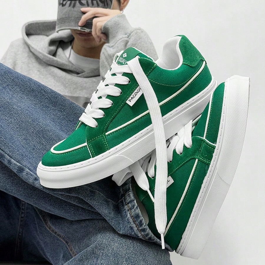 Zelené pánské tenisky na bílé podešvi, šněrovací, klasické Shein 43