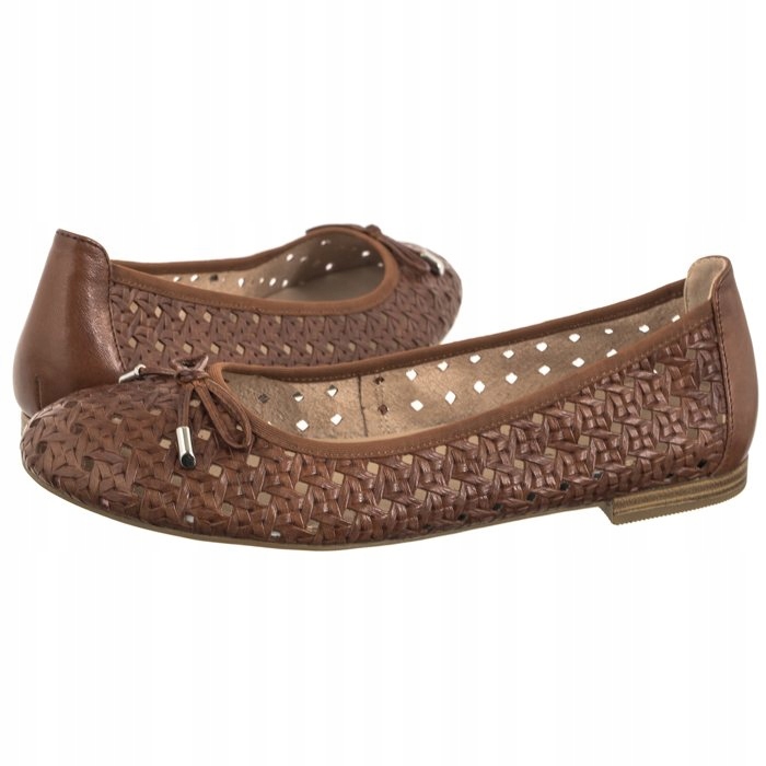 Dámské kožené baleríny Caprice hnědé 9-22109 Cognac Nappa