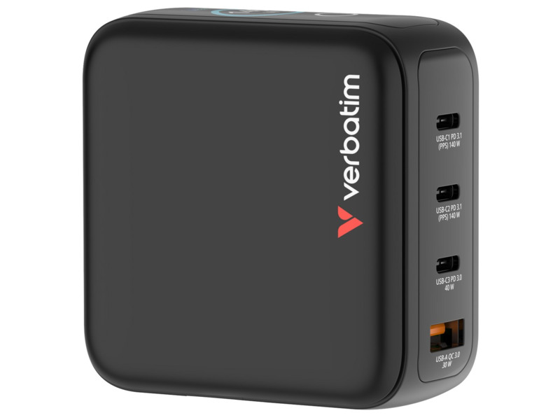 Ładowarka podróżna Verbatim Mini GaN 140W Czarny