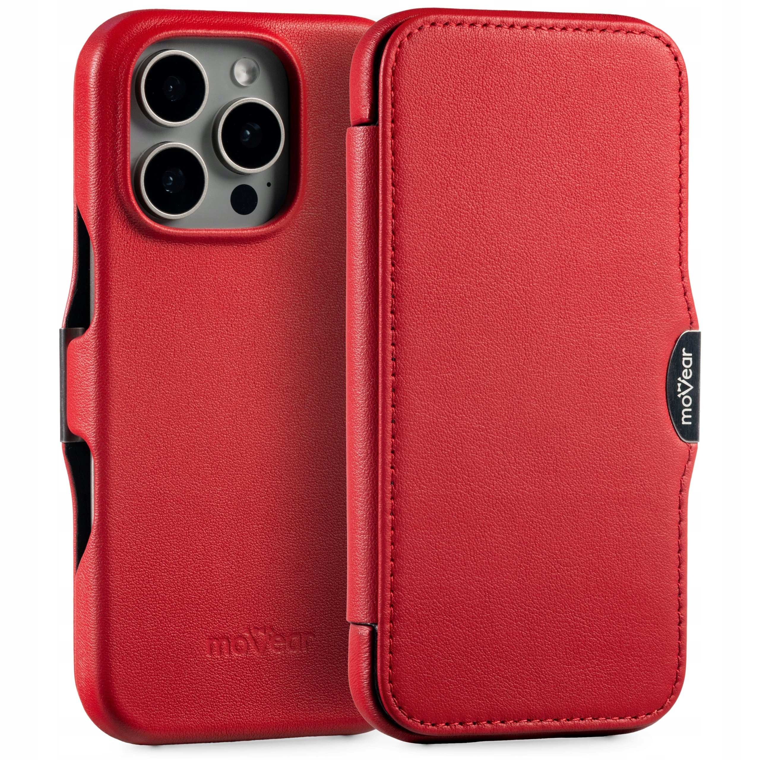 Etui na iPhone 16 Pro skórzane MagSafe pokrowiec book czerwony Movear