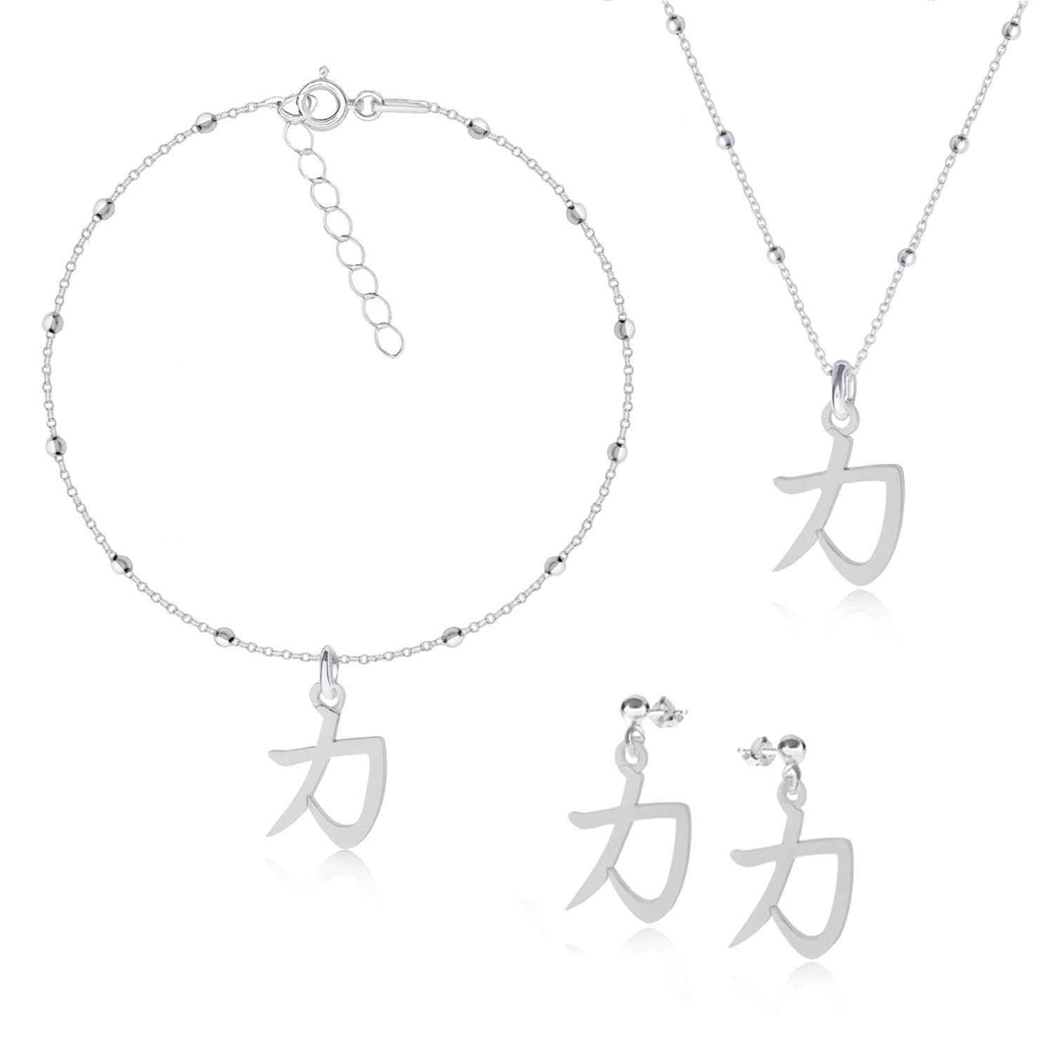Kanji japonský znak síly síla stříbrný kuličkový komplet stříbro 925
