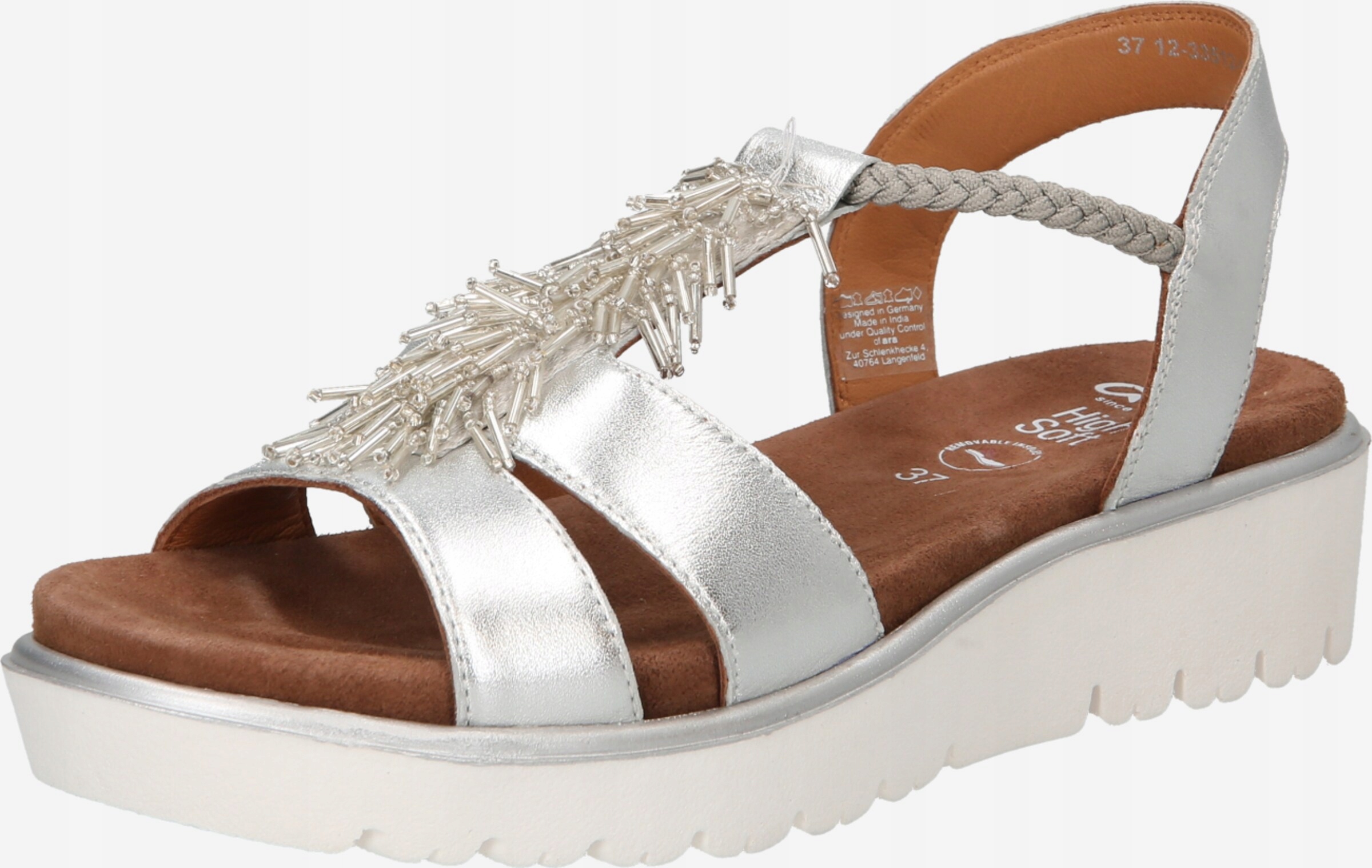 Ara Dámské Kožené Sandály Stříbrné Šatonové Růže 37 Ž_g