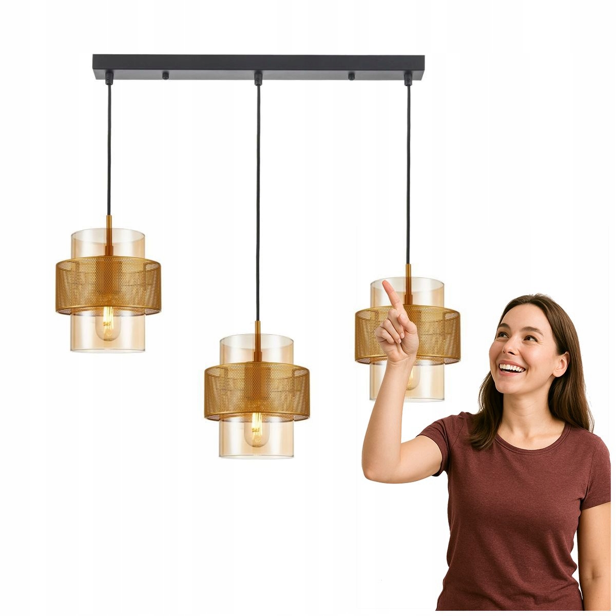 Moderní závěsná lampa Vinoti Zlato-jantarová Italux