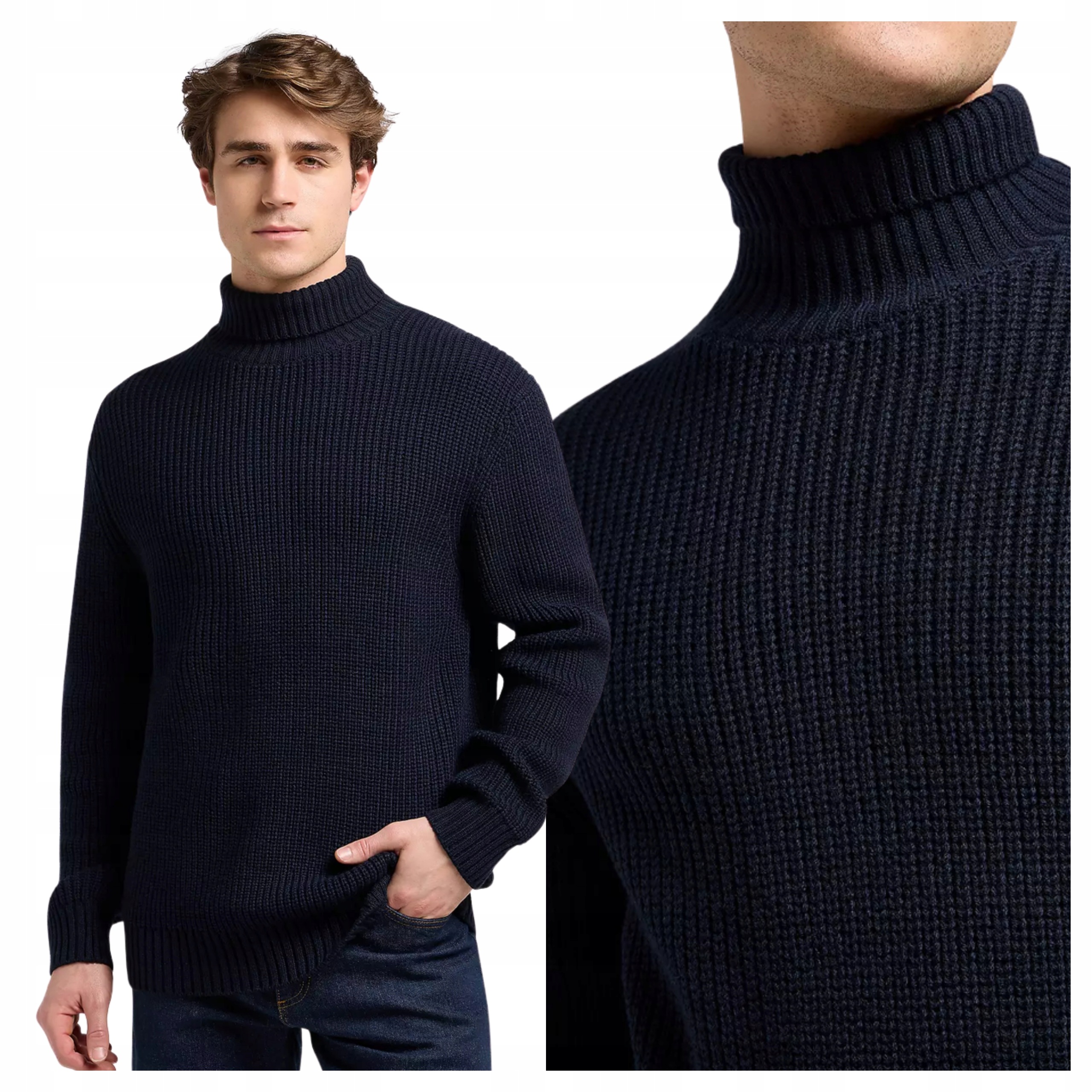 Pánský svetr Lee Heavy Turtle Neck Rolák Rivet Navy Vlněný XXL