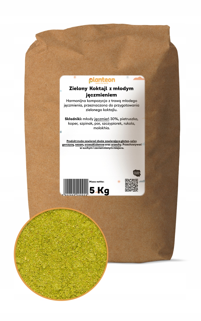 Zielony Koktajl 5kg sproszkowany w tym młody jęczmień zielony