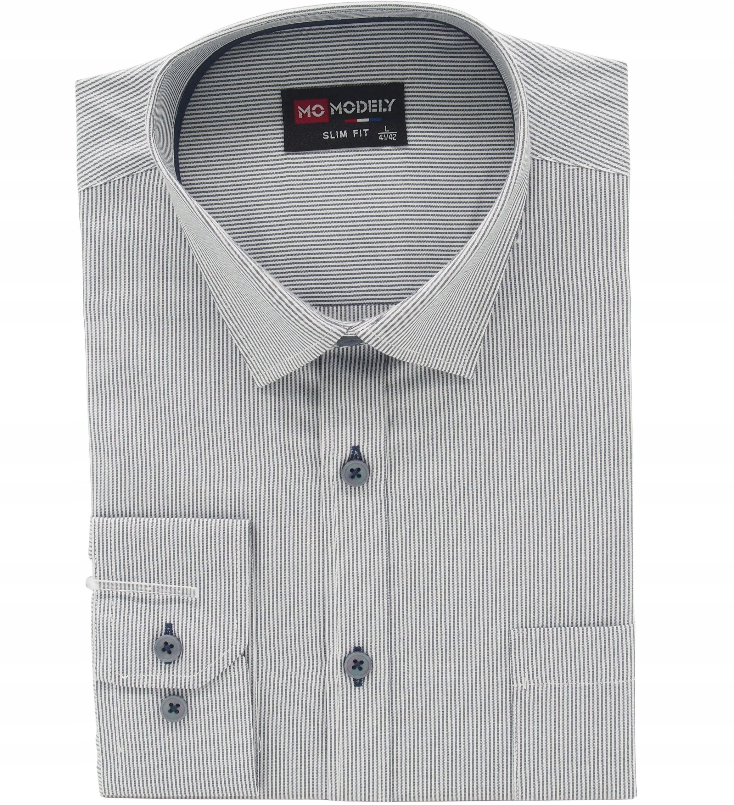 Koszula Męska W Prążki Szara Długi Rękaw Bawełna XL 43/44 M38