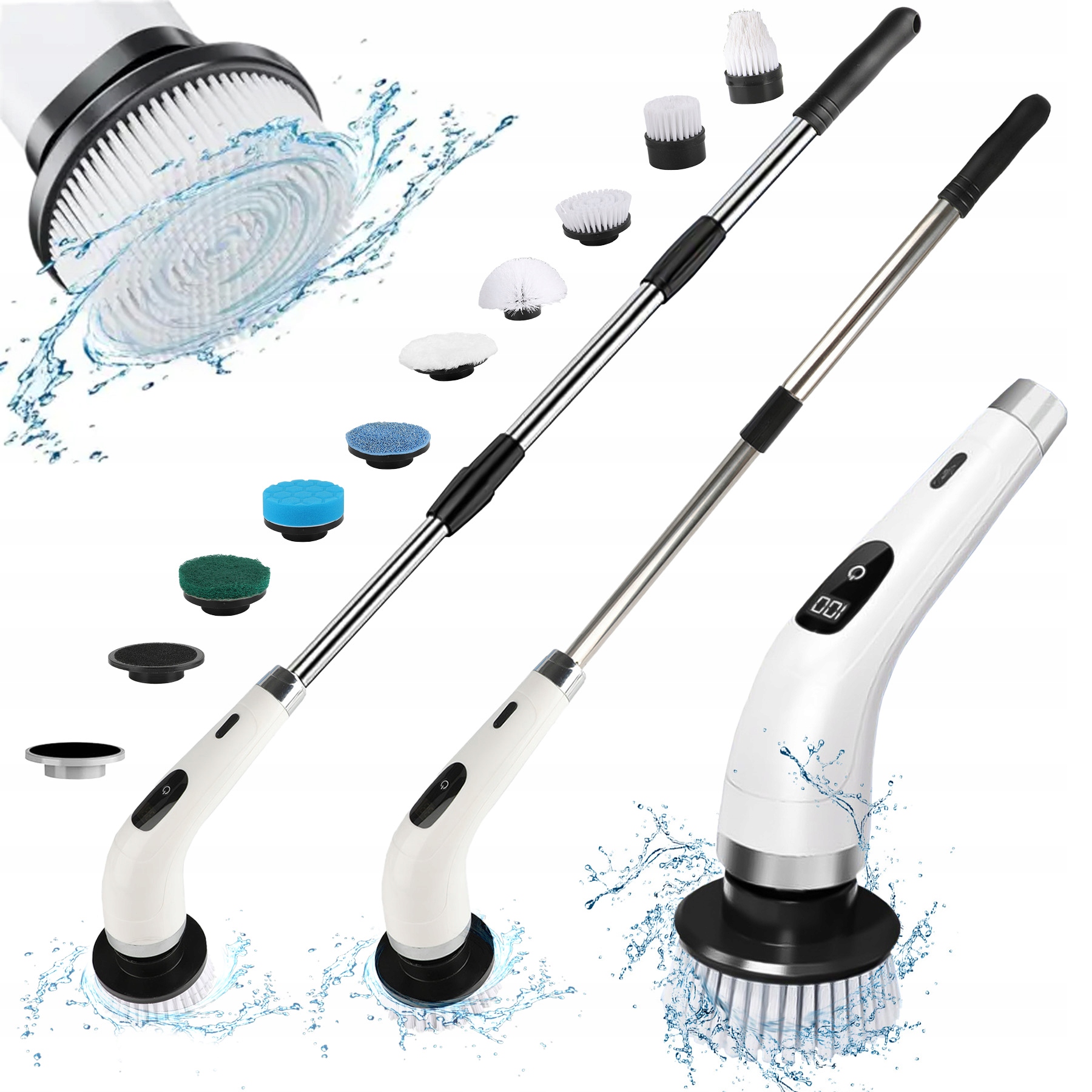 Levně Elektrický Rotační Kartáč Mop Bezdrátový Na Mytí Čištění 9v1