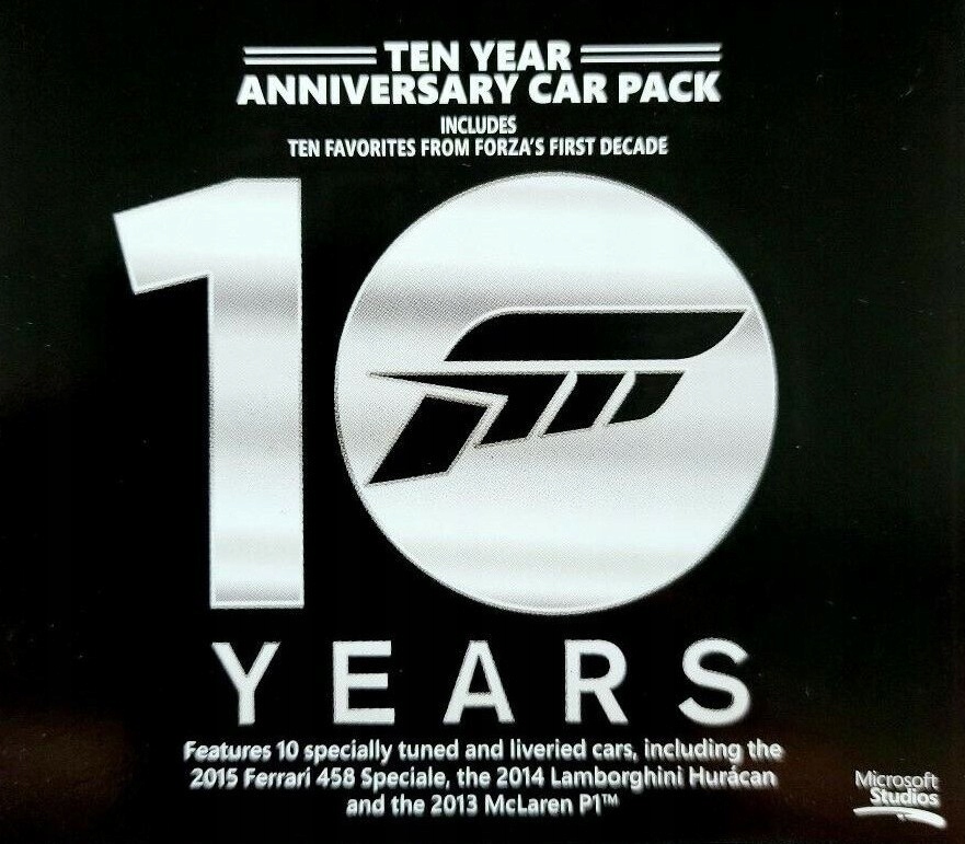 Forza Motorsport 6 Ten Year Anniversary Car Pack DLC Xbox One Kod Klucz