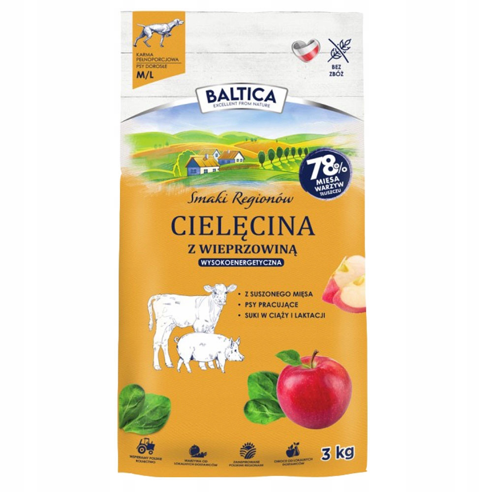 Levně Baltica Příchutě Telecích Regionů S Vepřovým Masem M/L 3 kg Průměr Plemene