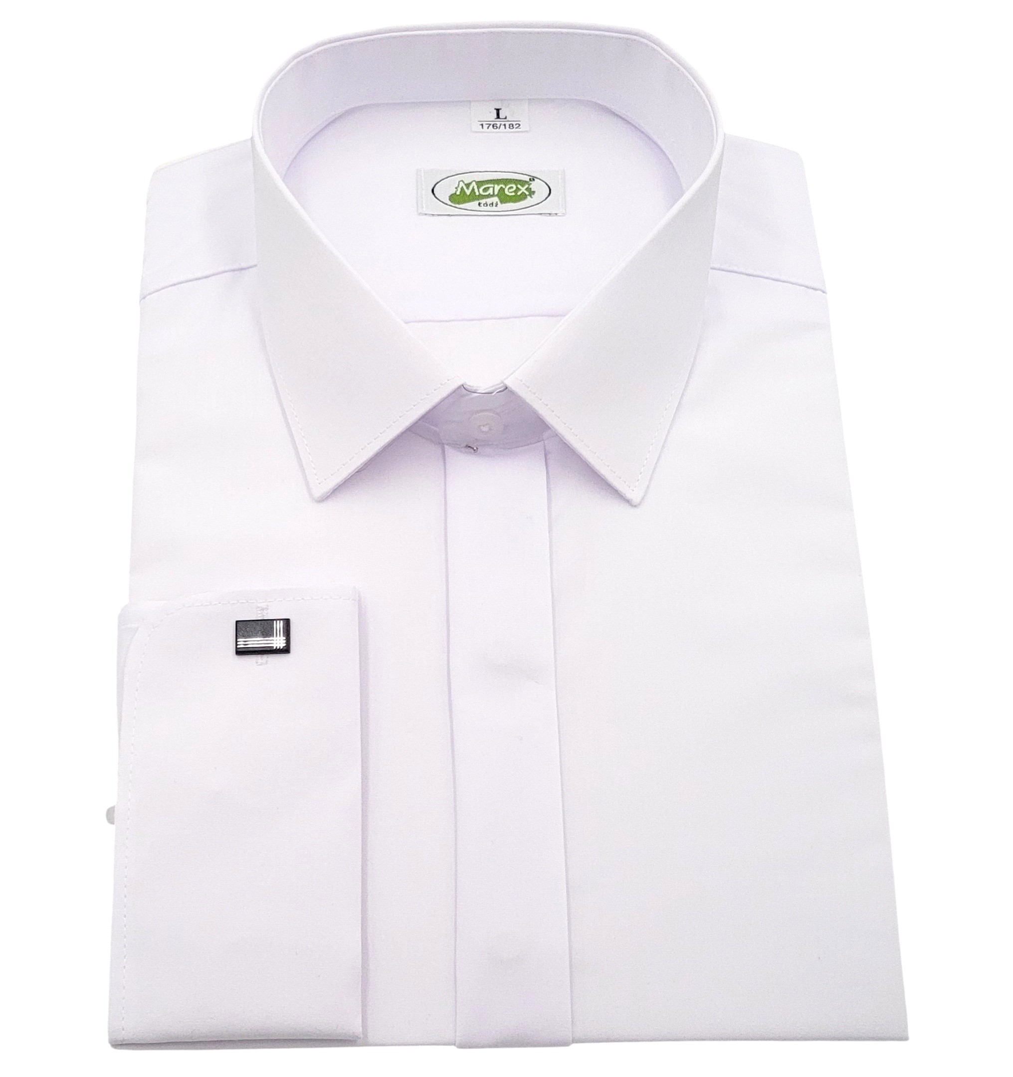 Koszula męska Marex biała długi rękaw na spinki slim L 41-42 176/182