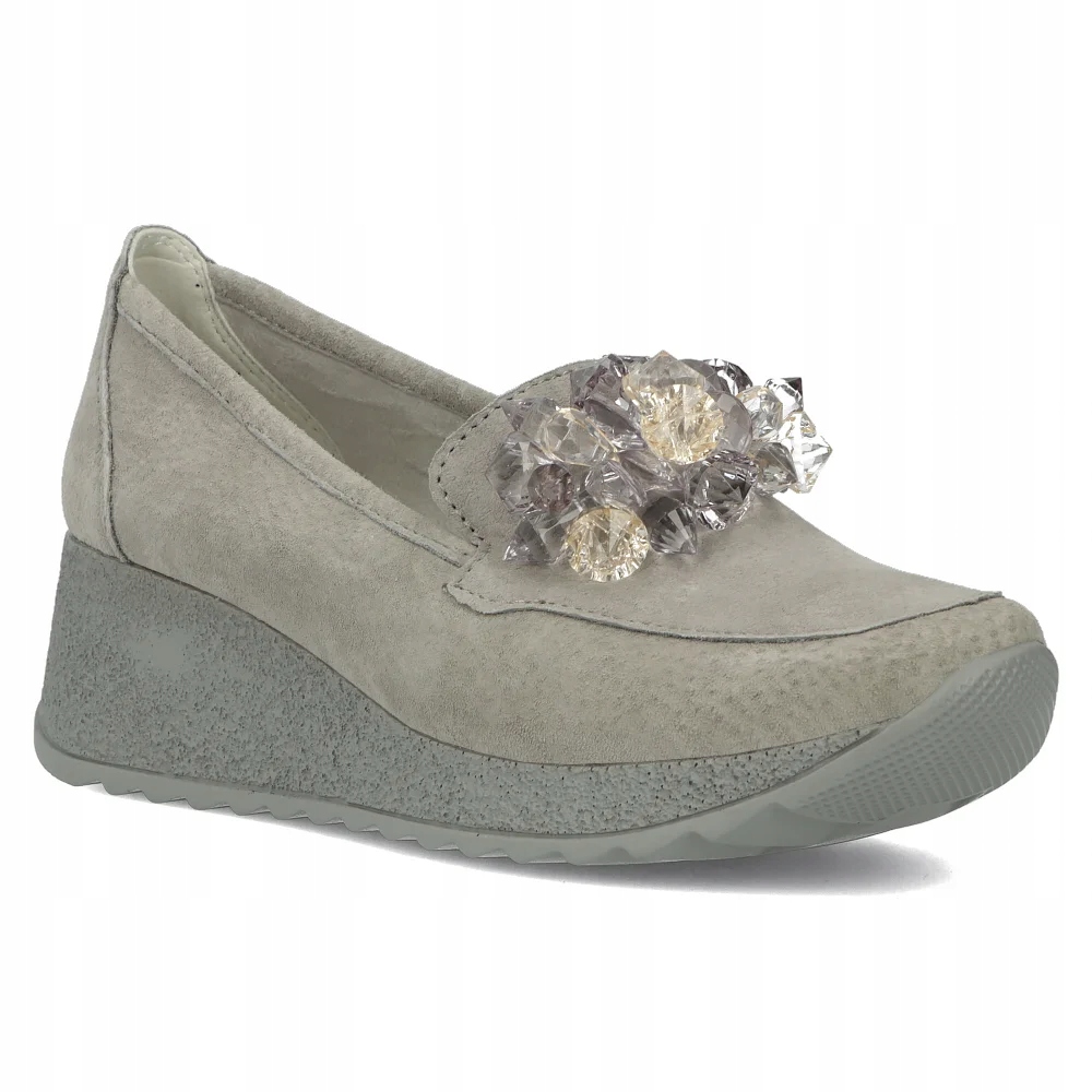 Buty damskie półbuty skórzane na koturnie kryształ wsuwane Filippo r.40