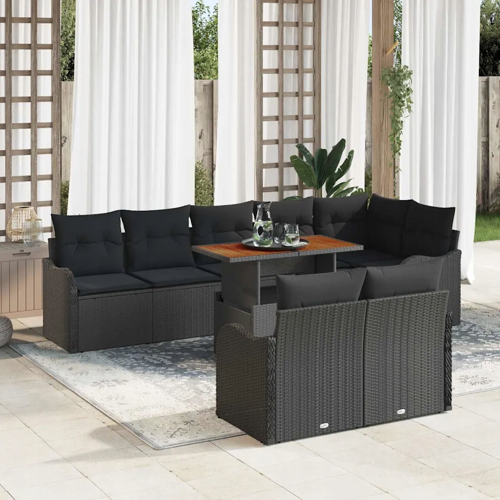vidaXL Sada zahradních pohovek s úložištěm 9 pcs Černá Poly ratan