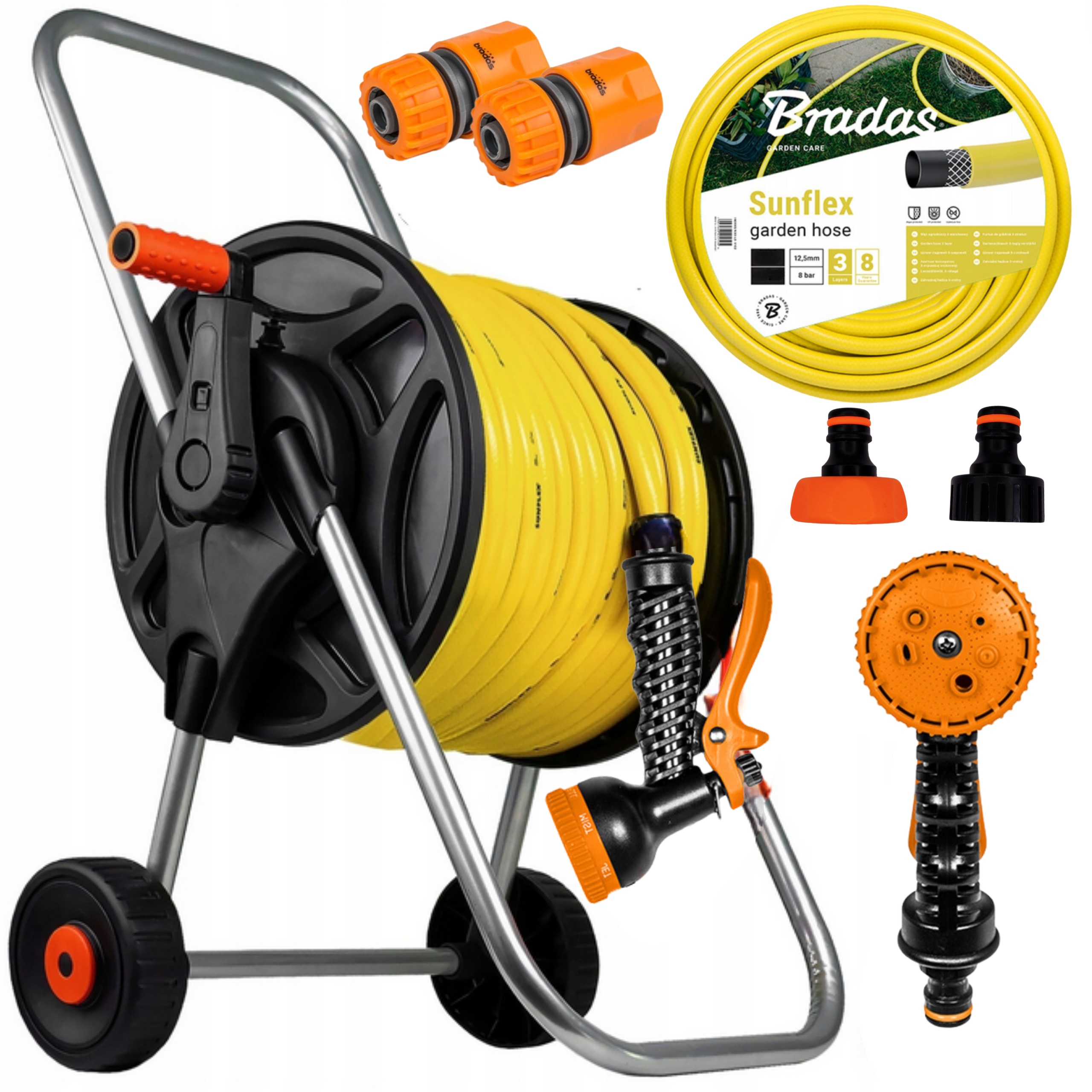 Wąż Ogrodowy Na Wózku Bęben Zwijacz Zestaw Podlewanie Mocny Odporny 1/2-50m