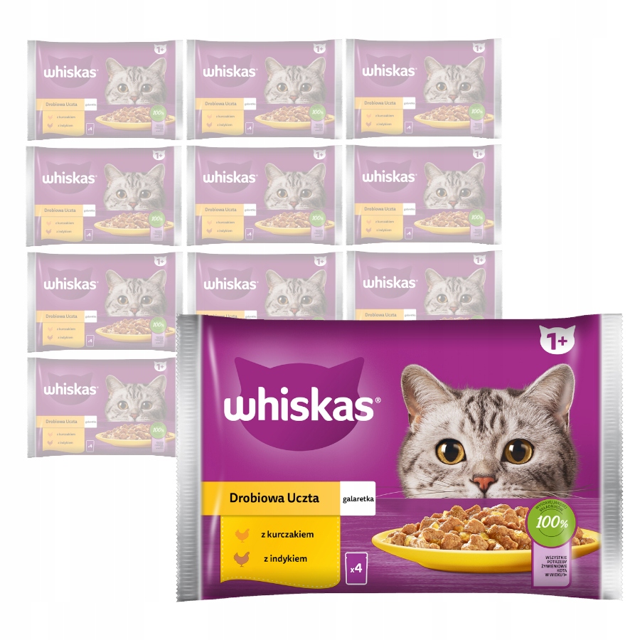 Levně Whiskas Drůbeží hostina 52x85g Mokré Krmivo Pro Kočky Želé Kuře Krůta