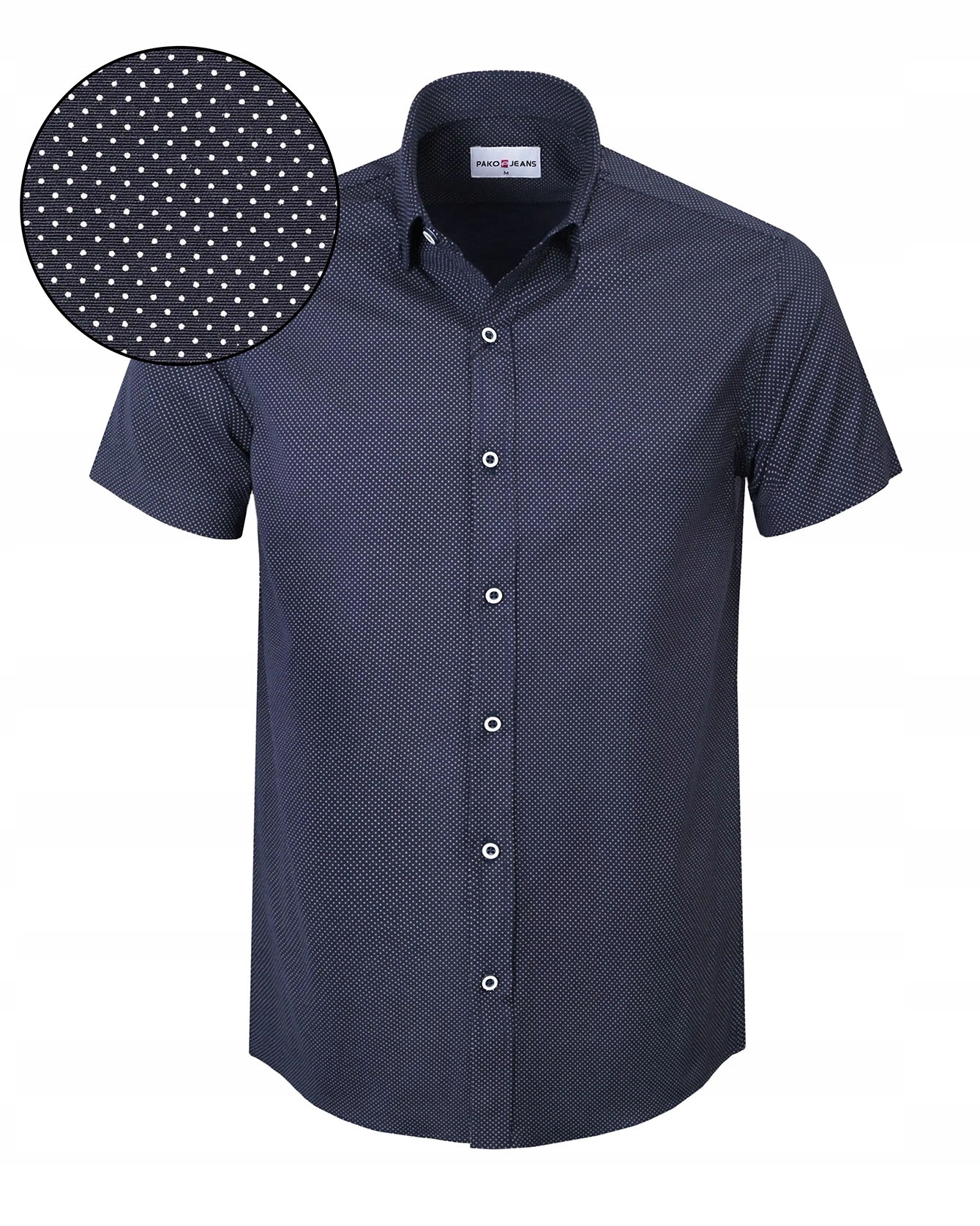 Pánská košile s krátkým rukávem, modrá s puntíky, Slim Fit Pako Jeans