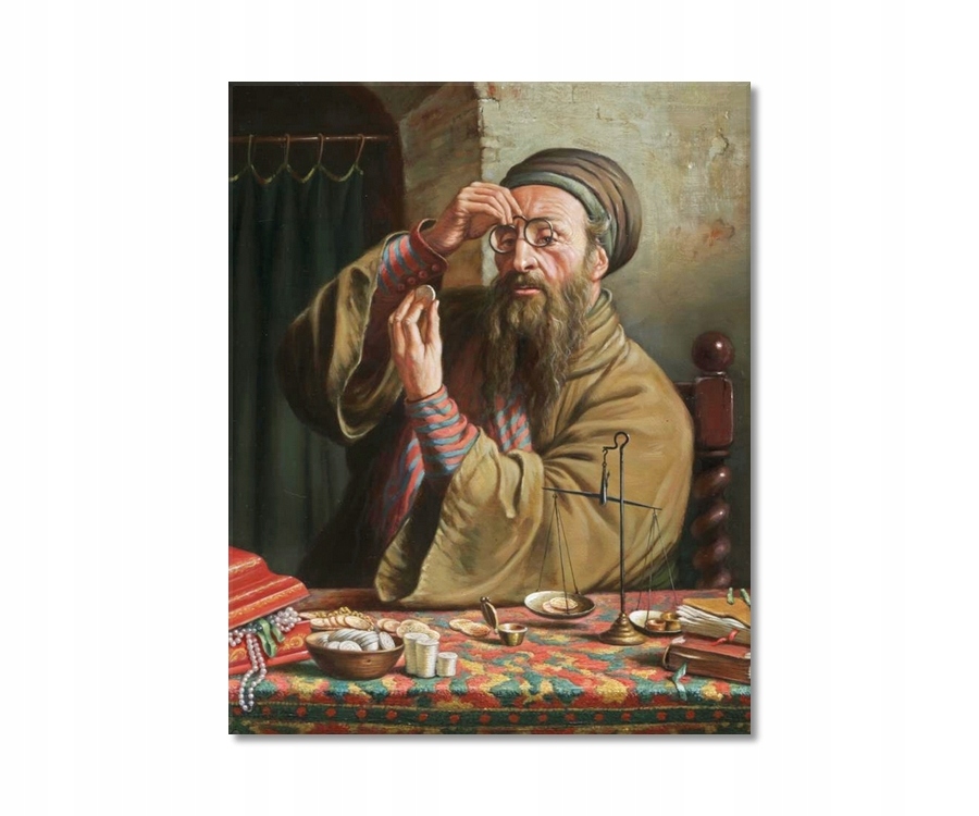 PORTRET ŻYDA Z PIENIĄŻKIEM ŻYD NA SZCZĘŚCIE OBRAZ