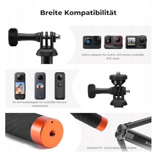 K&F CONCEPT Węglowy Selfie Stick Niewidzialny Monopod Do Kamer Hero DJI — miniatura 5
