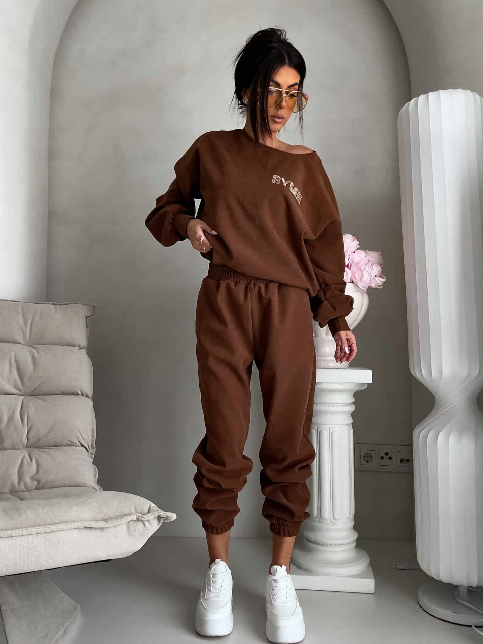 Dámský komplet Noir By Me mikina kalhoty hnědá karamel velikost M