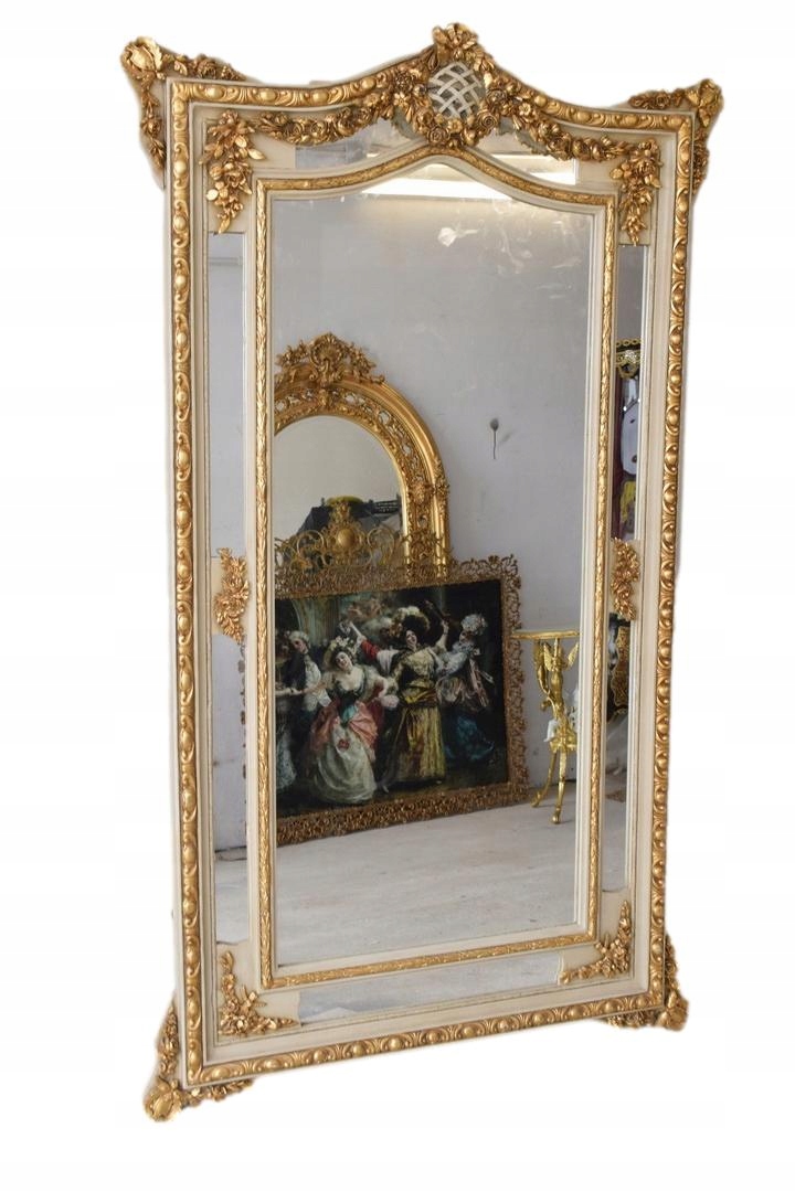 Pałacowe Złoto Kremowe Lustro - Owalne - Rama - 207 x 124 cm
