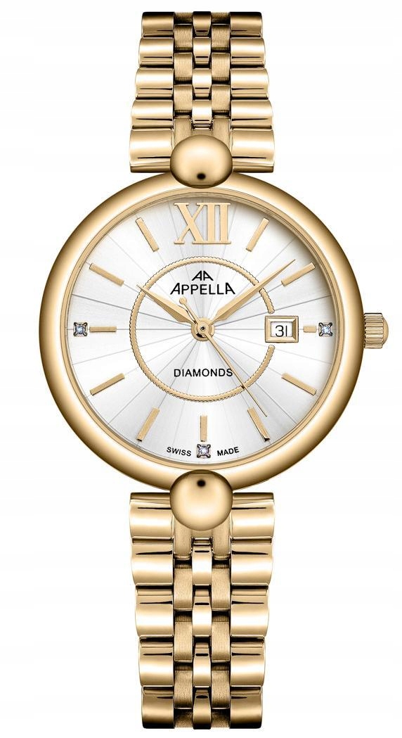 Nové Originální dámské hodinky Appella L50011.1163DQ zlaté s diamanty