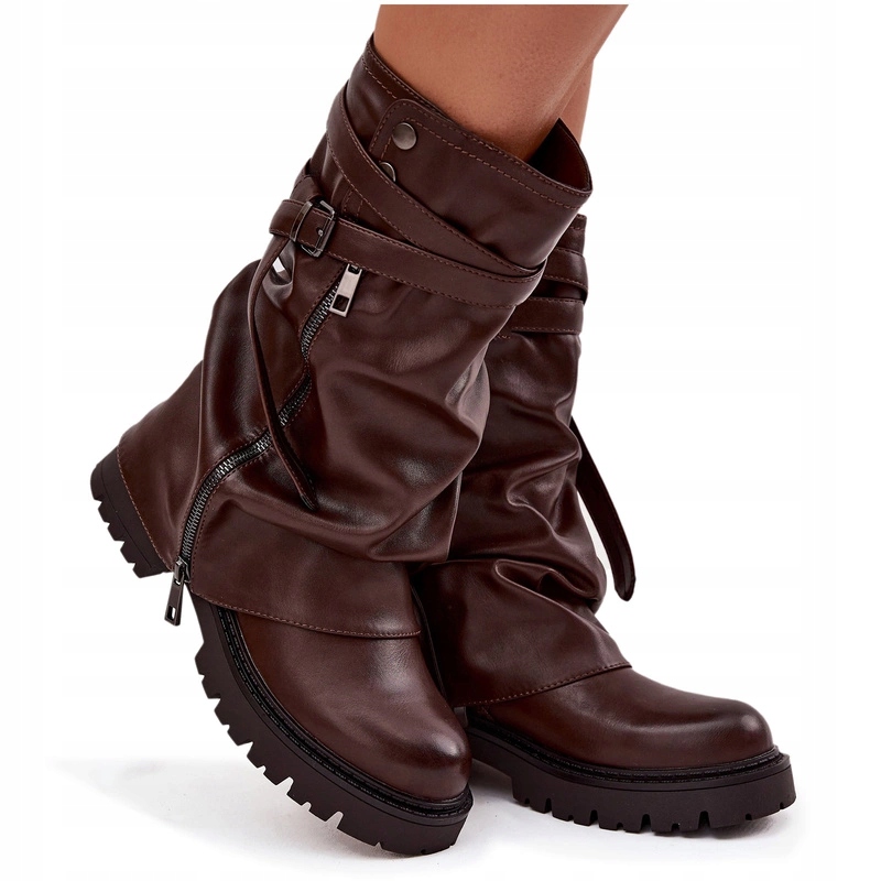 Holené Kozačky Do Půlky Lýtek, Eko Kůže, Svršek Pásek , Čokoládová 38