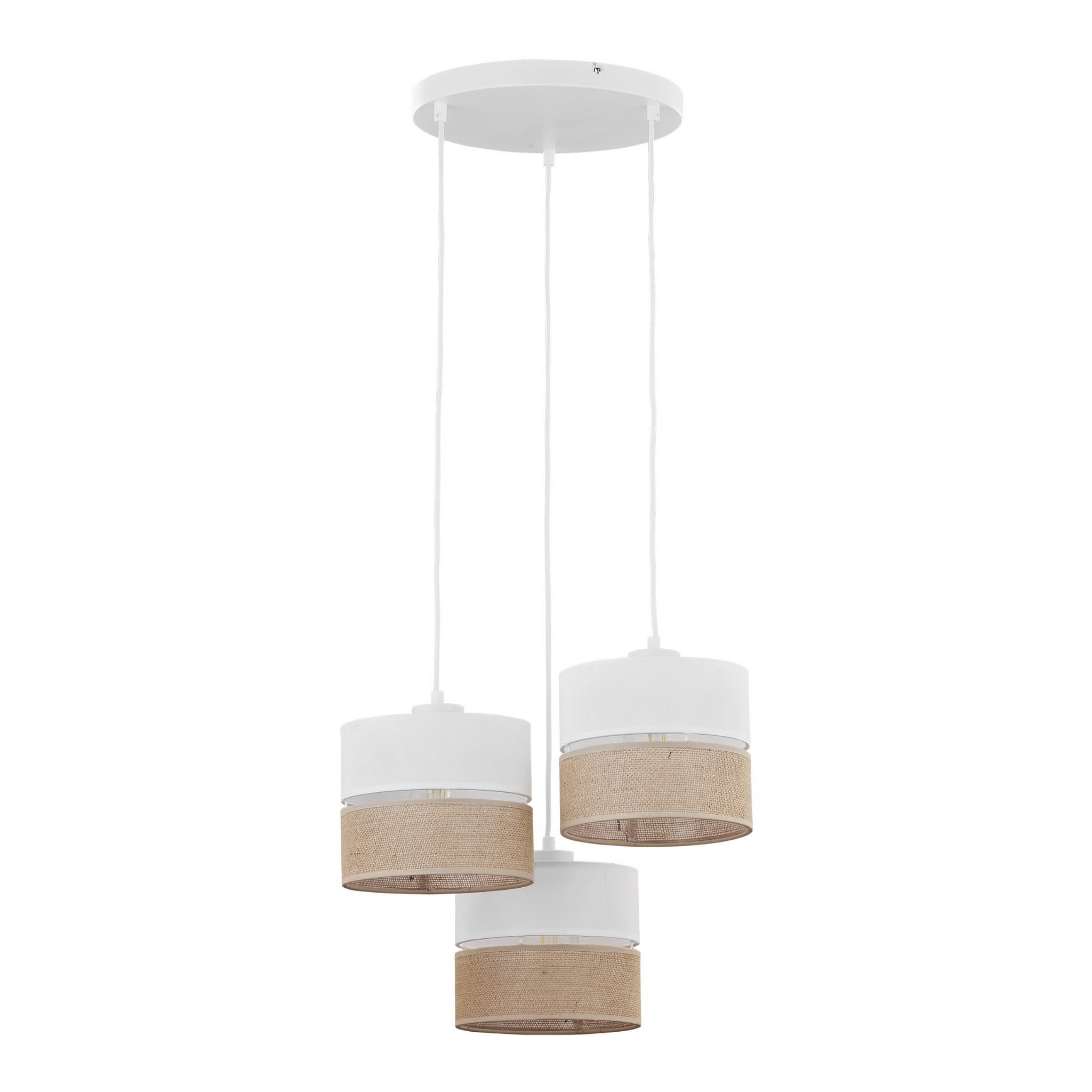 Tk Lighting Lampa wisząca z 3 białymi i jutowymi abażurami w stylu boho