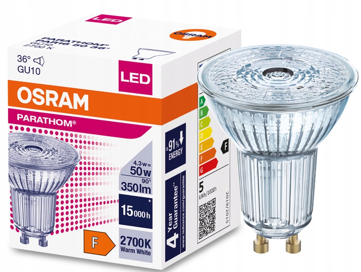 

Osram Led reflektor 4.3W 50W 2700K GU10 36°