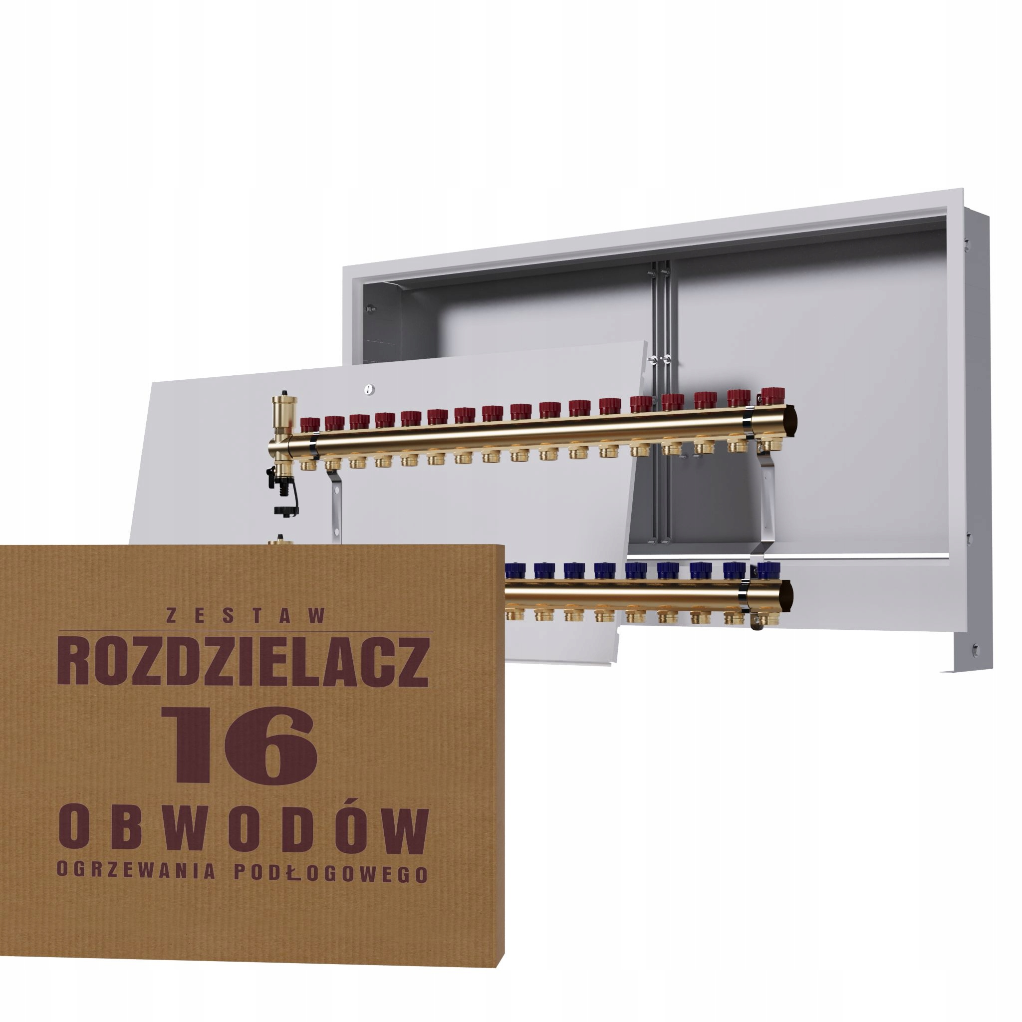 Manuální rozdělovač 16 okruhů pro radiátory podomítková skříňka