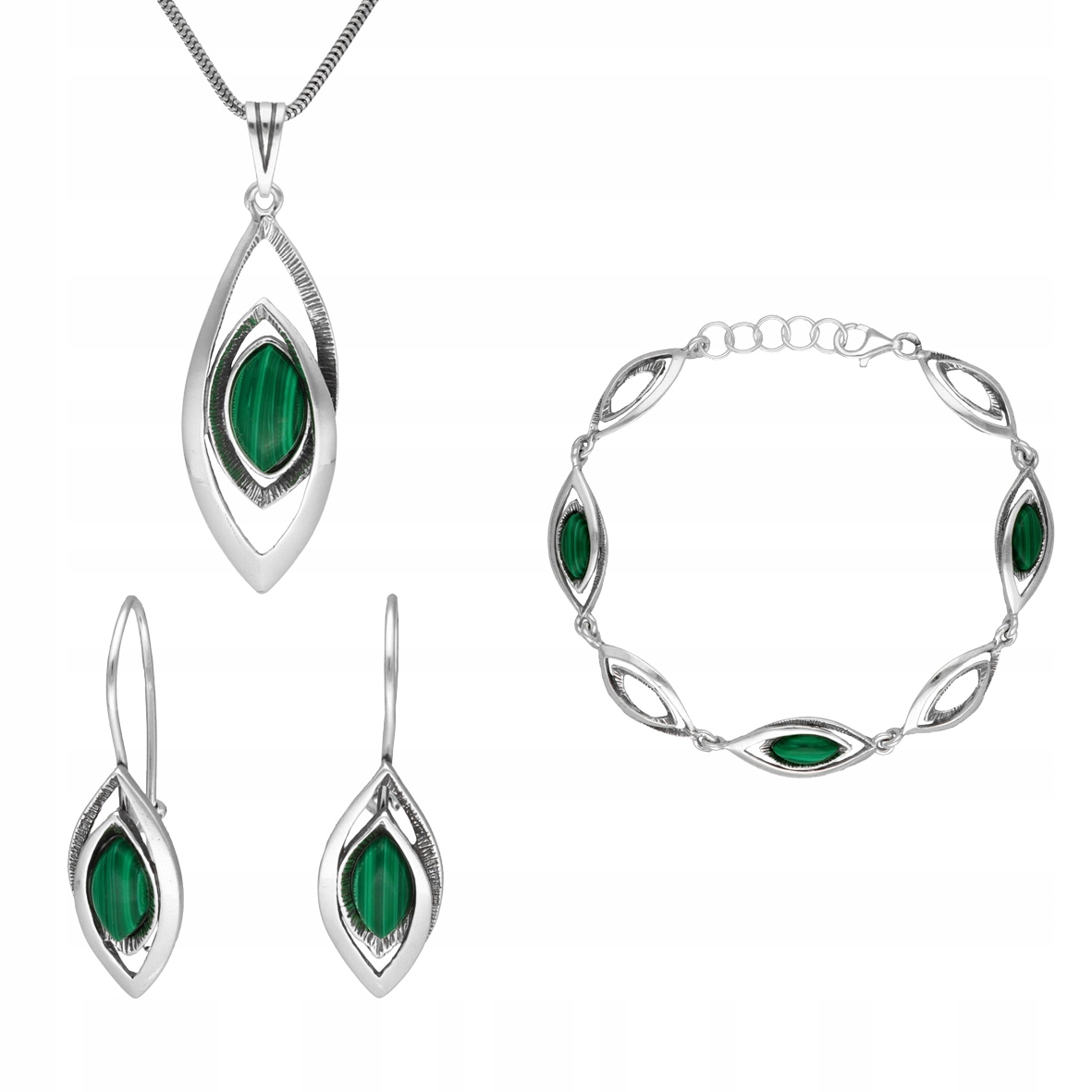 Komplet s malachitem stříbro
