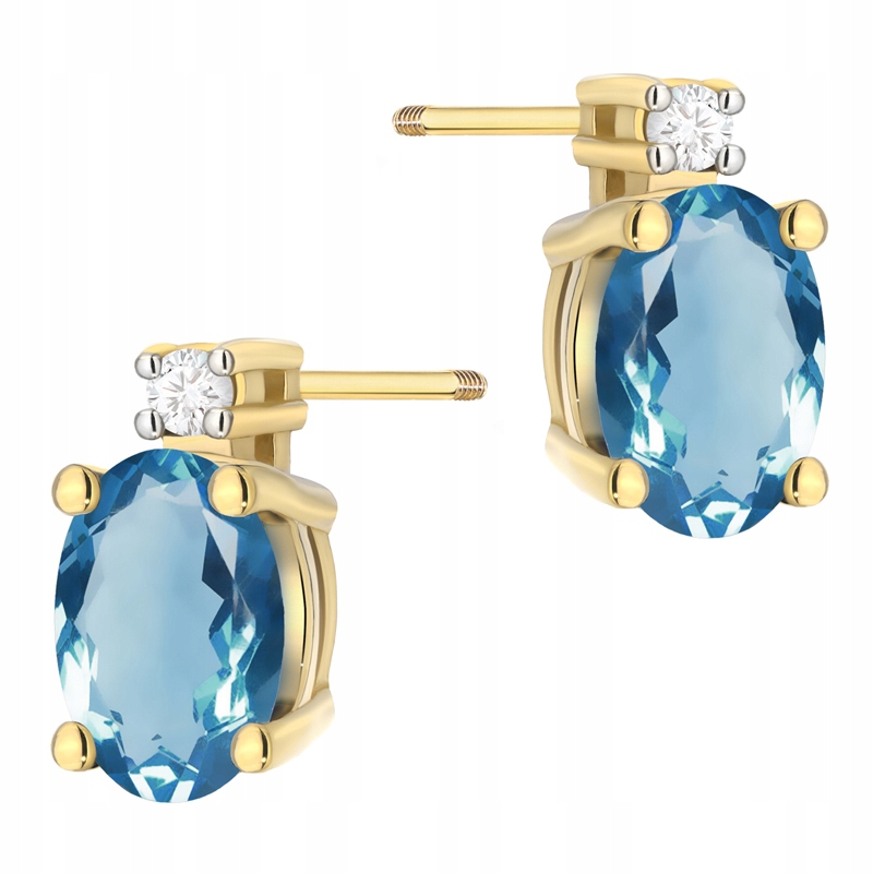Zlaté Náušnice pr 585 Brilianty s oválnými topazy 1,00 ct Brilianty 0,03 ct