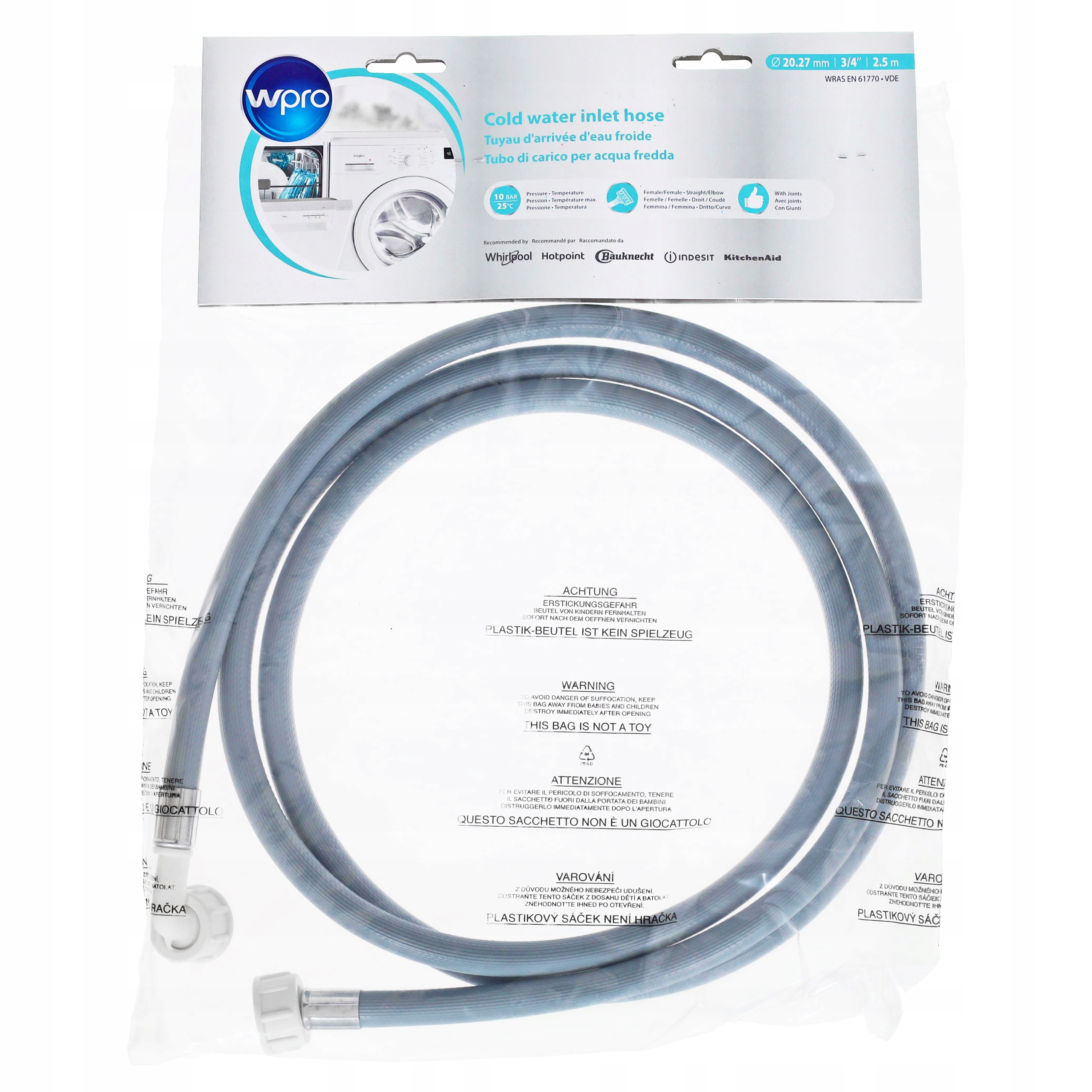 Prívodná hadica do práčky, umývačky riadu 2,5 m Whirlpool Originál