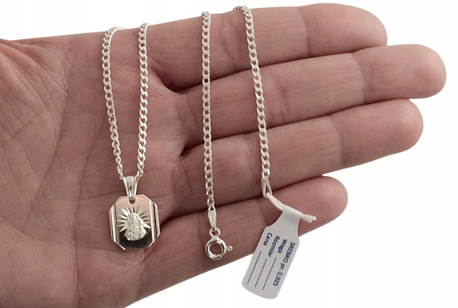 ŁAŃCUSZEK SREBRNY PANCERKA PEŁNY Z MEDALIKIEM 925 KOMUNIA GRAWER GRATIS Kolekcja Biżuteria Srebrna pr 925