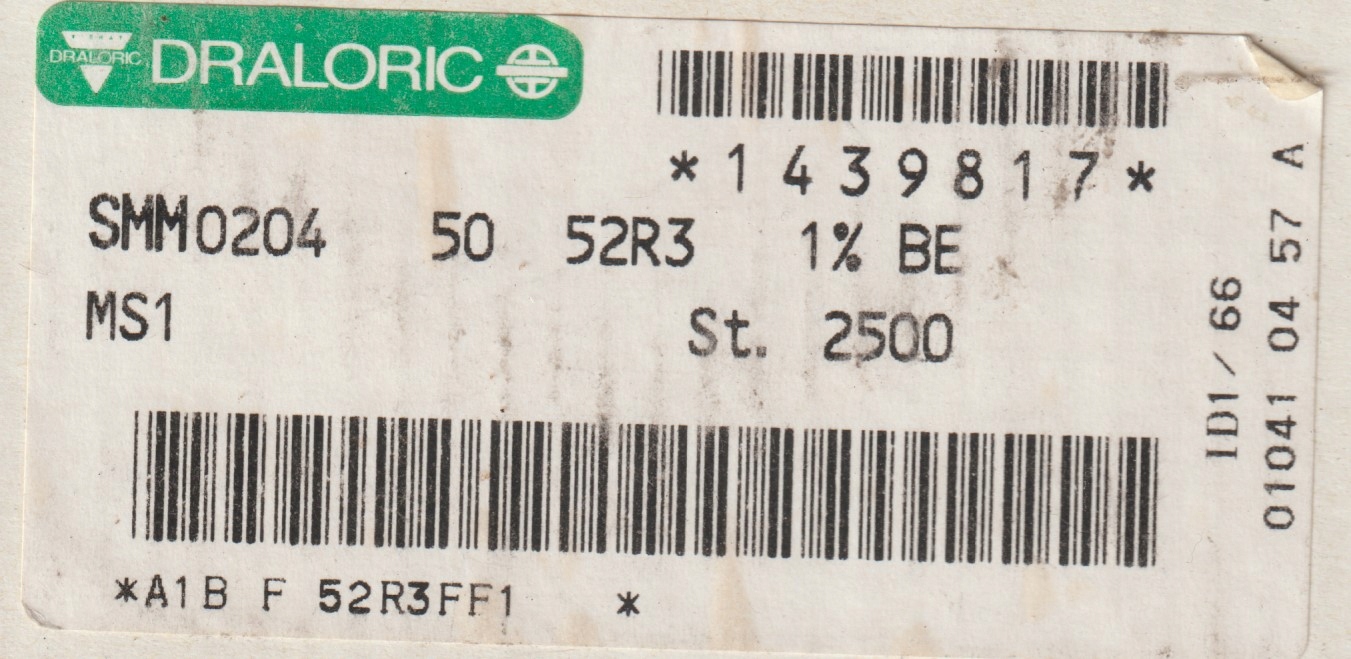 [100szt] 52R3 1% 50ppm rezystor Smd minimelf SMM0204 Draloric low noise