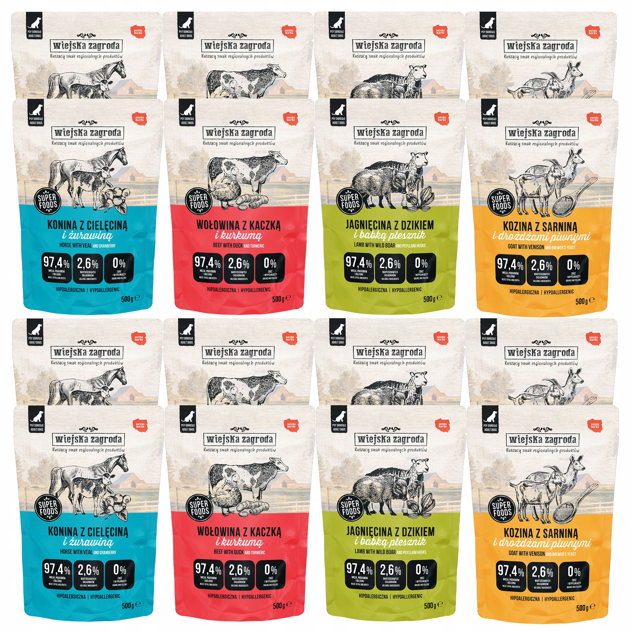 Levně Wiejska Zagroda kompletní krmivo pro psy mix chutí 16 x 500 g