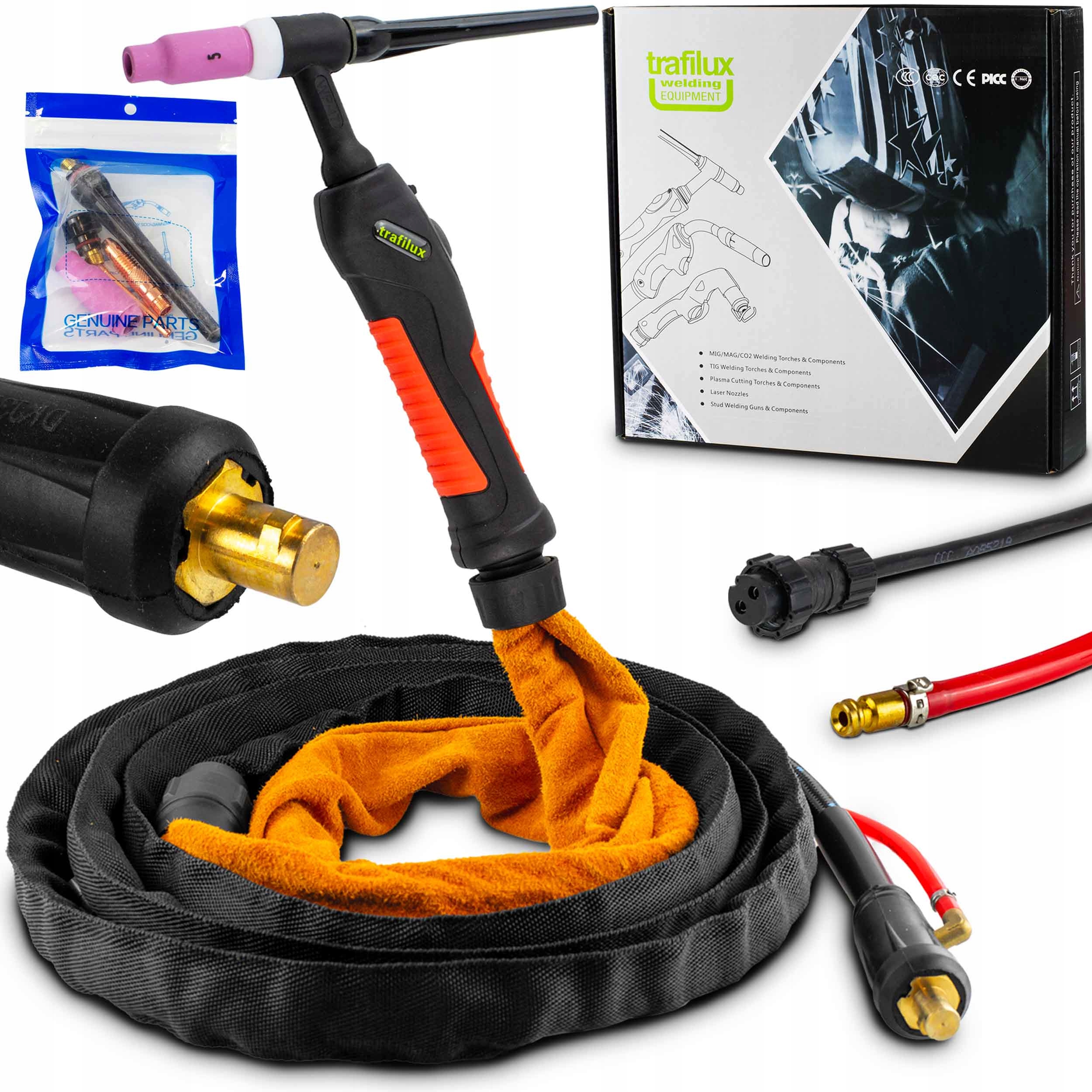 Uchwyt Tig SR17 4m Trafilux skóra Przycisk wtyk 13mm Łw 35-50 spawarka Acdc