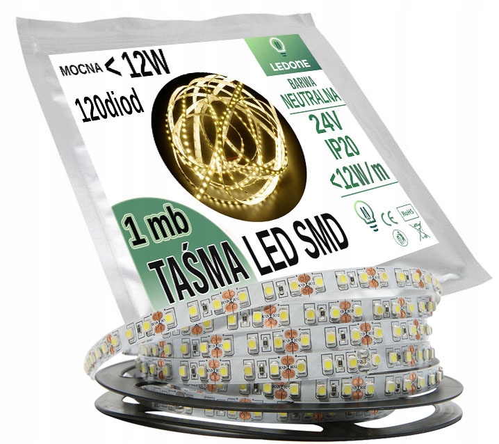 

Mocna Taśma Led Premium 24V 600 IP20 Neutralna 1m
