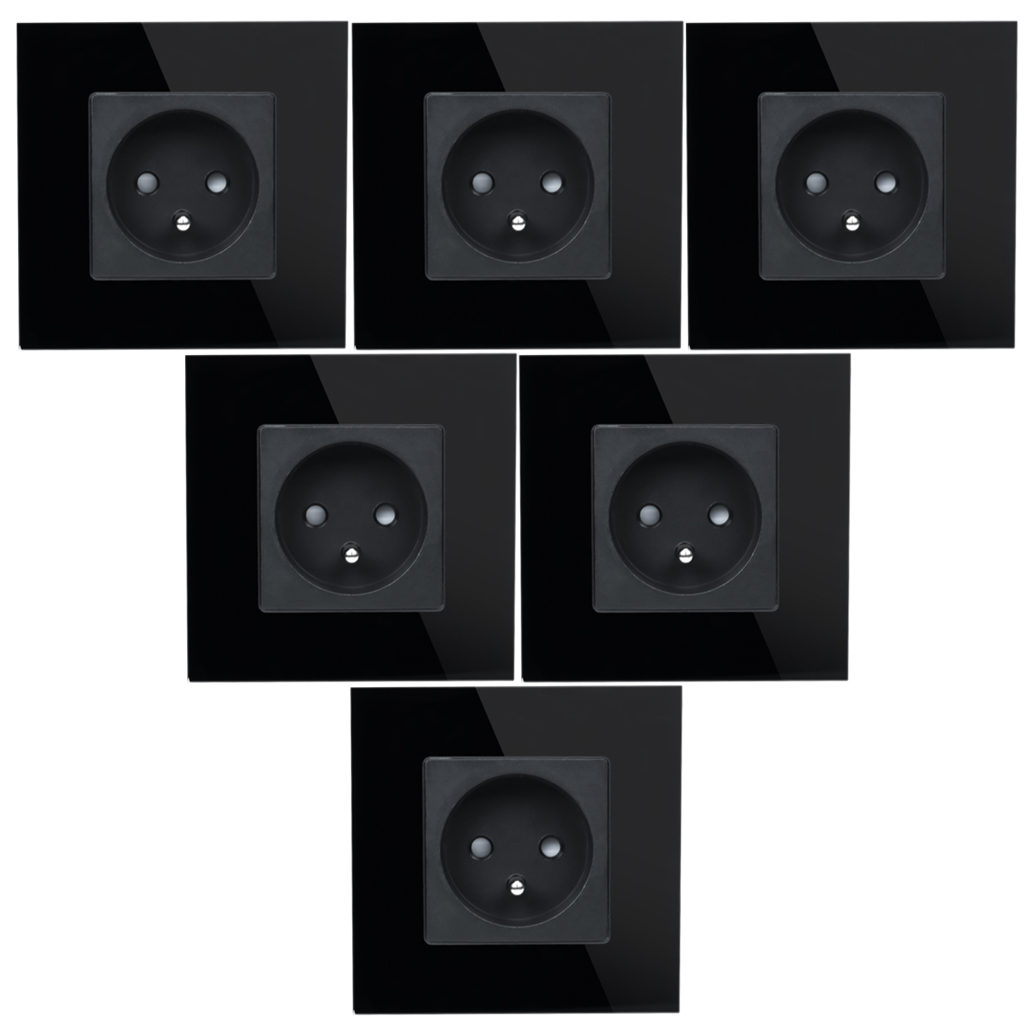 6x Černé Sklo Čtvercová Zásuvka Elektrický Kontakt Uzemnění 230V