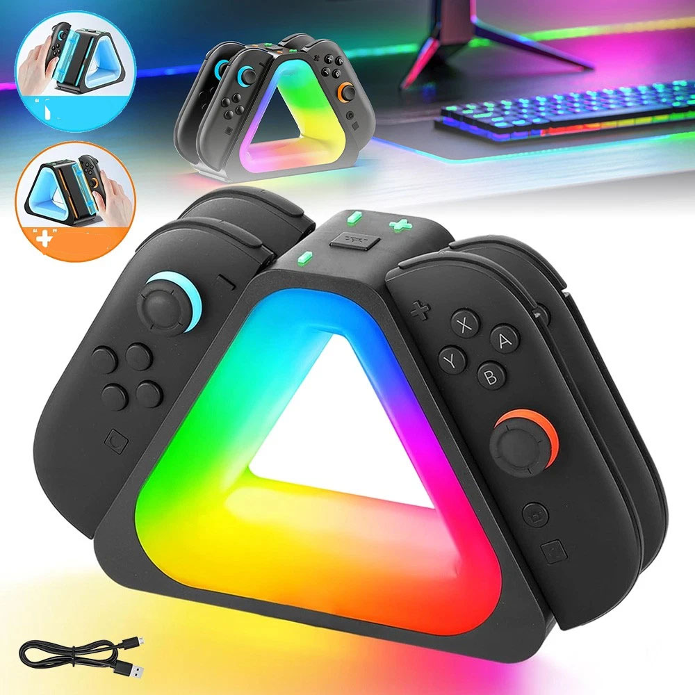 STACJA ŁADUJĄCA 4 KONTROLERY NINTENDO SWITCH 2 JOY-CON Z EFEKTAMI RGB