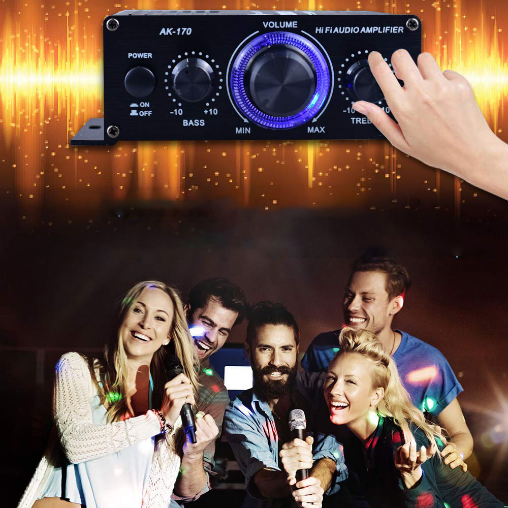 MINI WZMACNIACZ STEREO BLUETOOTH 5.1 GŁOŚNIKÓW AUTO HIFI AUDIO AK-170 DC12V Kolor czarny