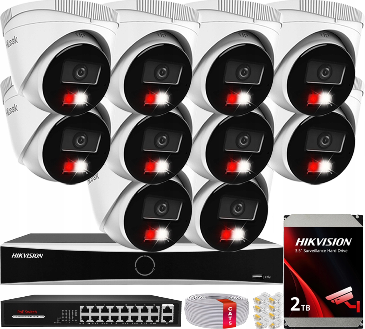 Sada pro monitorování Ip 10 kamer IPC-T240HA-LUC 4Mpx Disk 2TB Hikvision