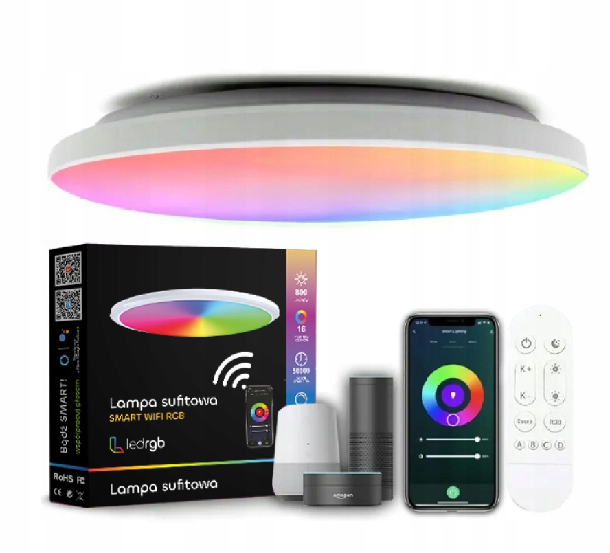 Lampa Stropní Svítidlo Led Rgb Bílá Cct 2700K-6500K Wifi Tuya Dálkový Ovladač Rf Aplikace