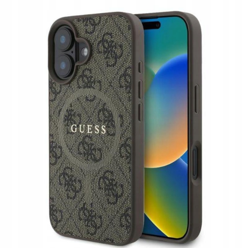 Guess 4G Ring Classic Logo MagSafe – Pouzdro pro iPhone 16 (hnědé)