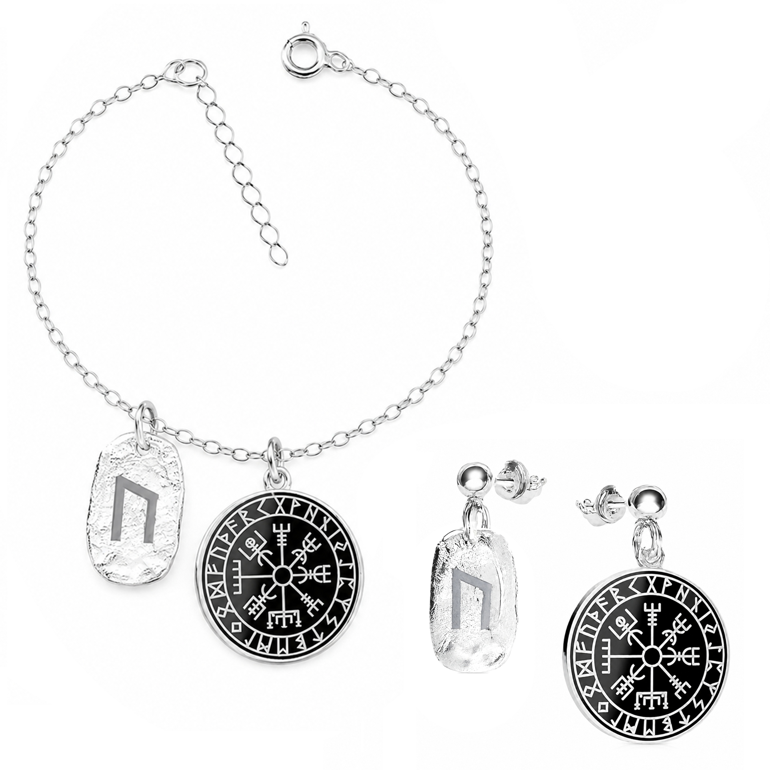 Kompas Vegvisir Runa Uruz Wiking Stříbrný komplet rolo oval stříbro 925