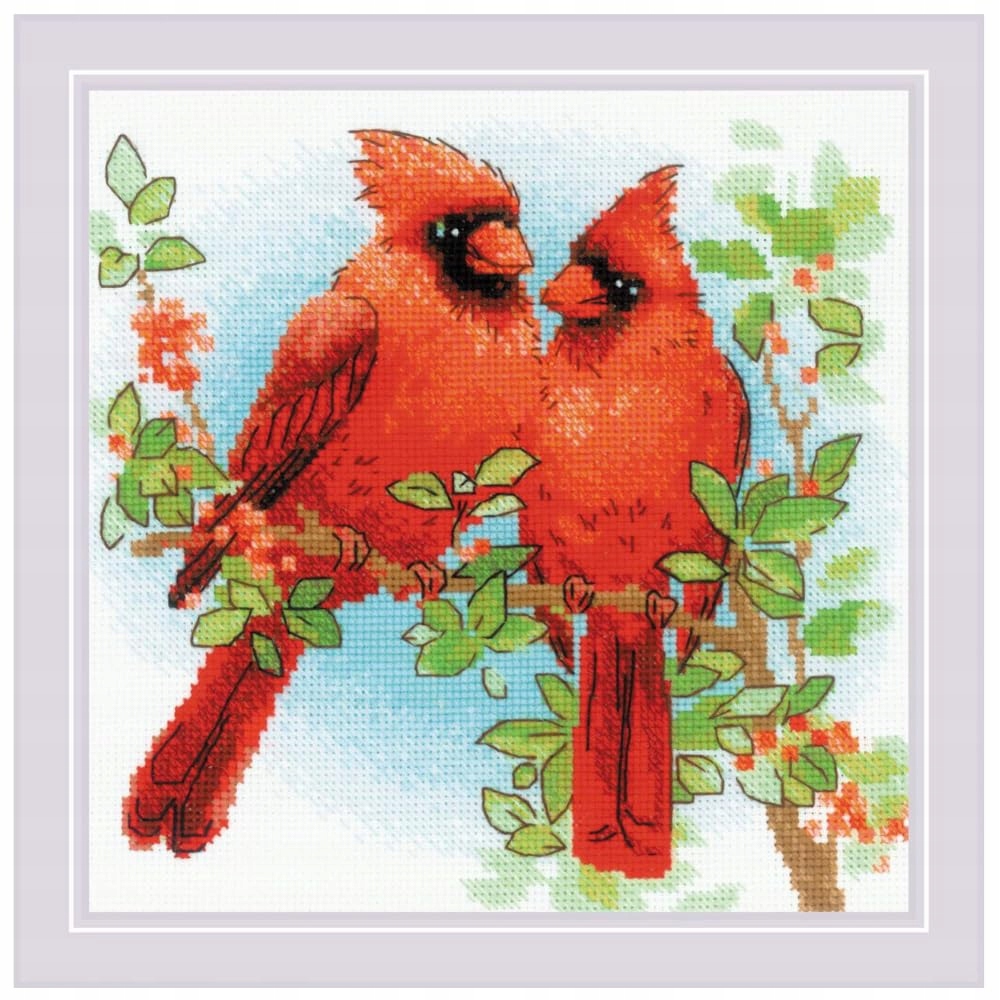 Riolis 2096 Kardinálky, valentýnská křížková výšivka 20 x 20 cm